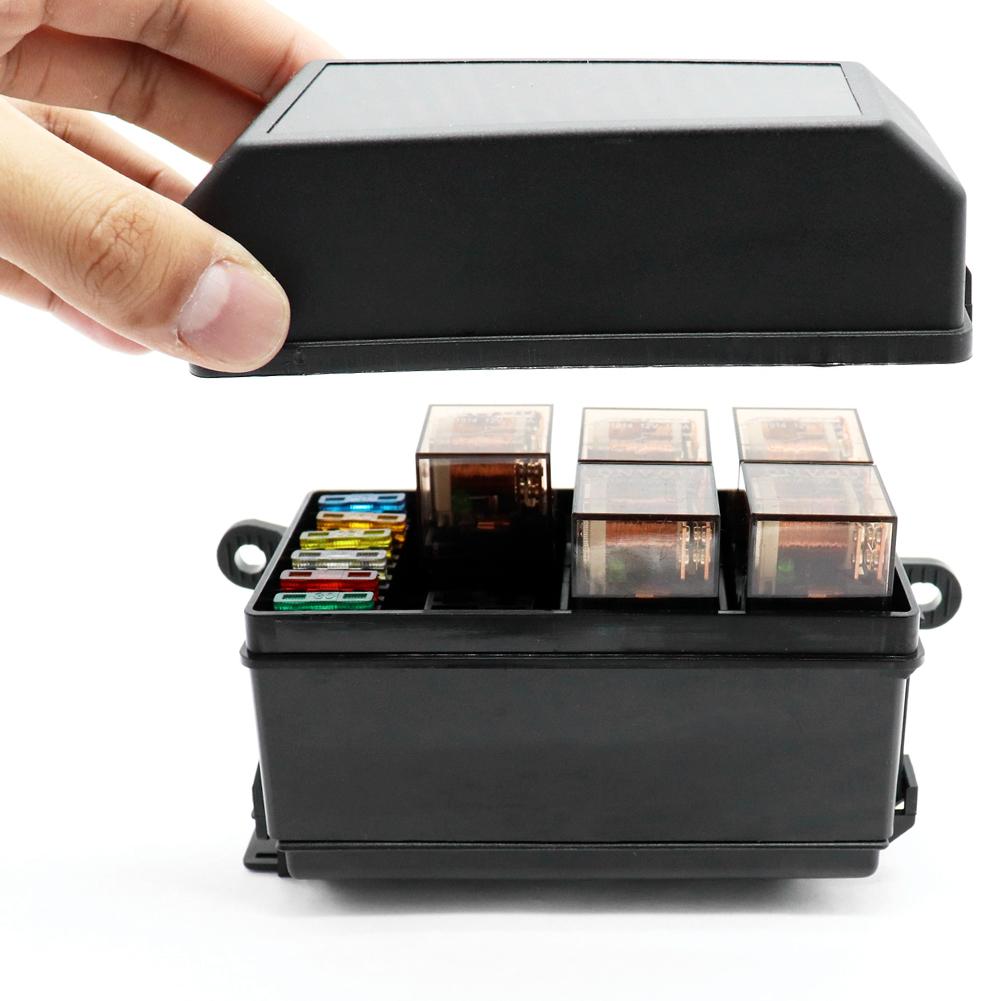 Universal DC 12V Car Marine Boat 6-Way Relay+ 6-Slot ATO/ATC Blade Fuse Holder Box Blocks for Automobiles Parts