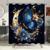 1Pc Celestial Fantasy Art Shower Curtain - Blue Butterfly With Golden Accents On Crescent Moon And Blue Flowers, Polyester Fabri