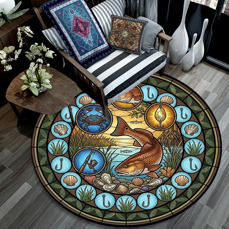 Glass Art Round Area Rug Under Office Chairs Bedroom Living Room Home Decor