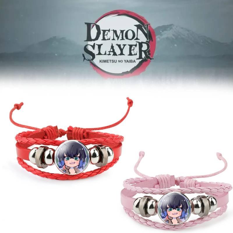 Stylish Kimetsu No Yaiba Leather Bracelet With Inosuke Charm Mixed Materials