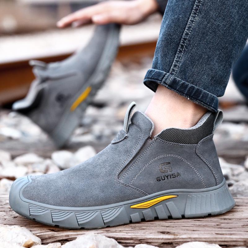 Men's Steel Toe Slip-On Suede Safety Shoes - Anti-Smash, Anti-Puncture, Ideal for Summer Welders