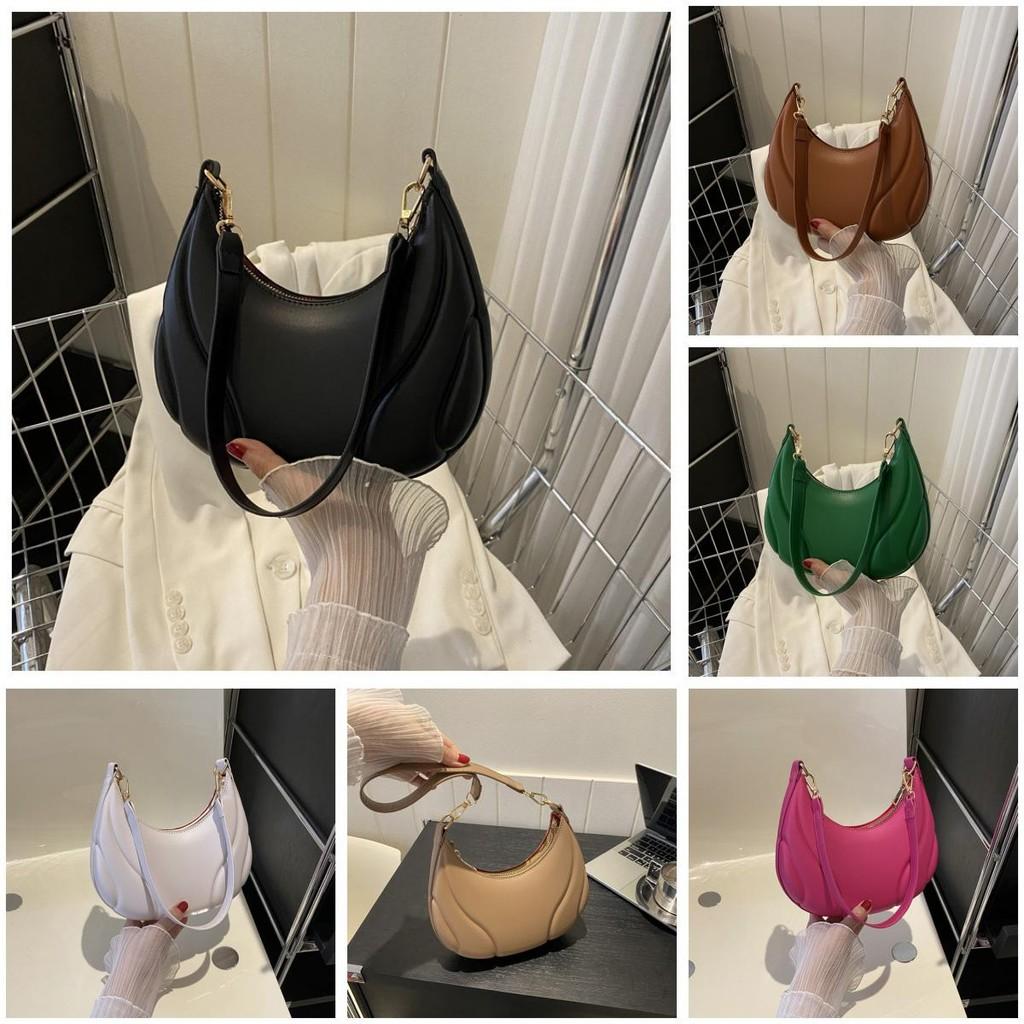 Simple Solid Color Croissant Shaped Women Casual Shoulder Bag For Daily Use