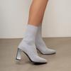 Women's Pointed Toe Stretch Knit Sock Boots, Mid-Calf High Heel Boots for Fall and Winter
