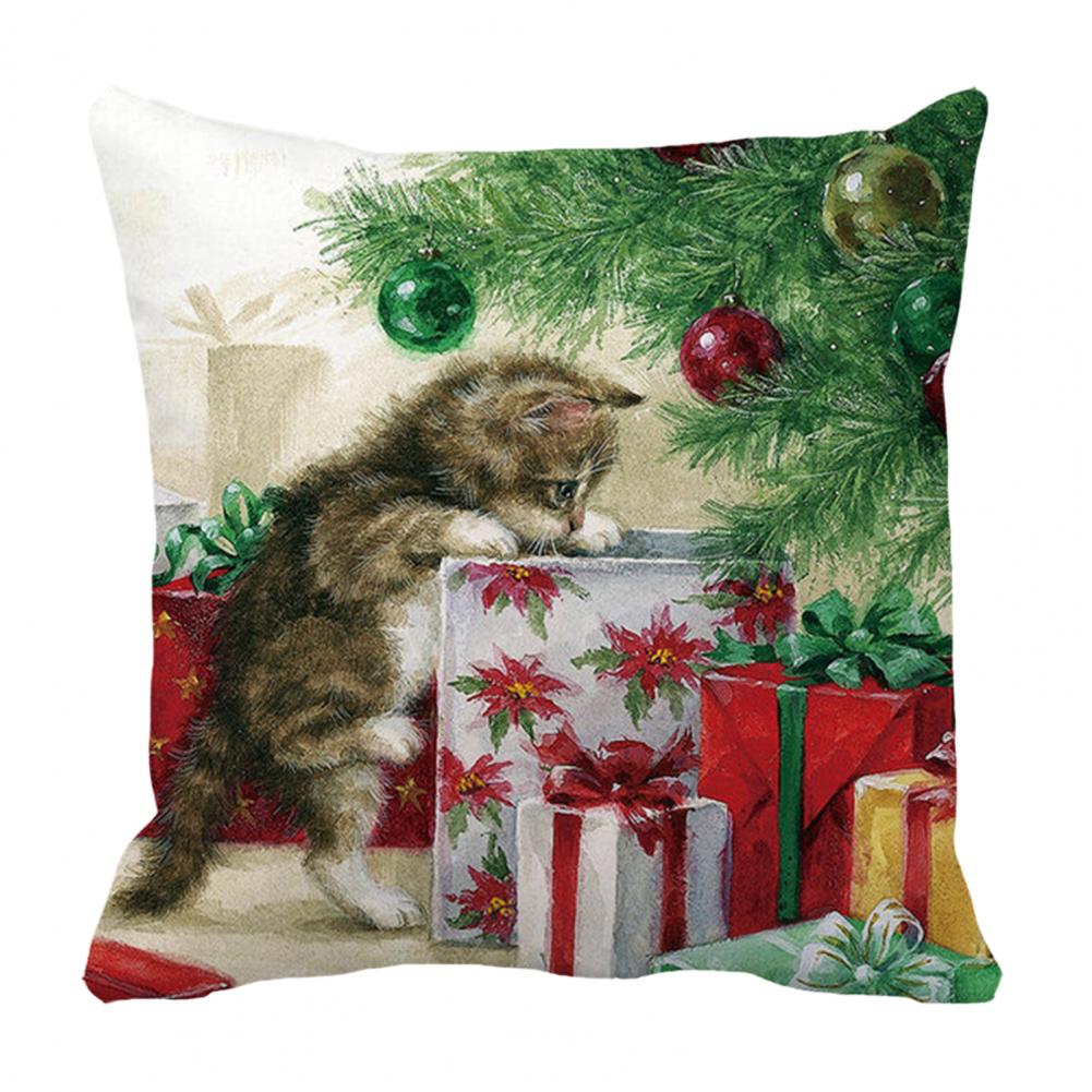 Christmas Gift Decoration Cute Cat Dog Print Cushion Cover Home Living Room Sofa Decoration Square Throw Pillow Cover