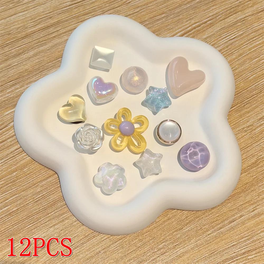 12Pcs Colorful Sparkling Powder Shoe Charms Set with Gemstone Crystal Pearl Flower - DIY Detachable Shoe Decorations Accessories