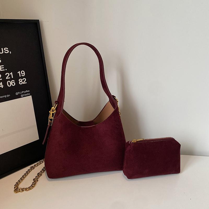 

Yogodlns Women s Suede Handbags Solid Frosted Pu Leather Handle Bucket Bags Large Capacity Female Casual Soft Chain Crossbody Packs 24x9x20cm вино красного