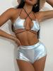 Women Sexy Shorts Split Bikini Suit Set Summer Tie Side G-String Thong Swimsuit Hanging Neck Elastic Bikini