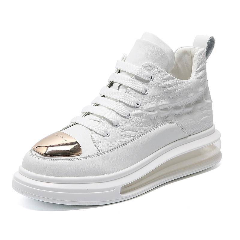 Pantofi de skate high-top pentru bărbați, piele de vacă, model crocodil, pantofi casual, pernă de aer, marcă la modă, personalizați, talpă moale, sport casual, creștere în înălțime pentru bărbați