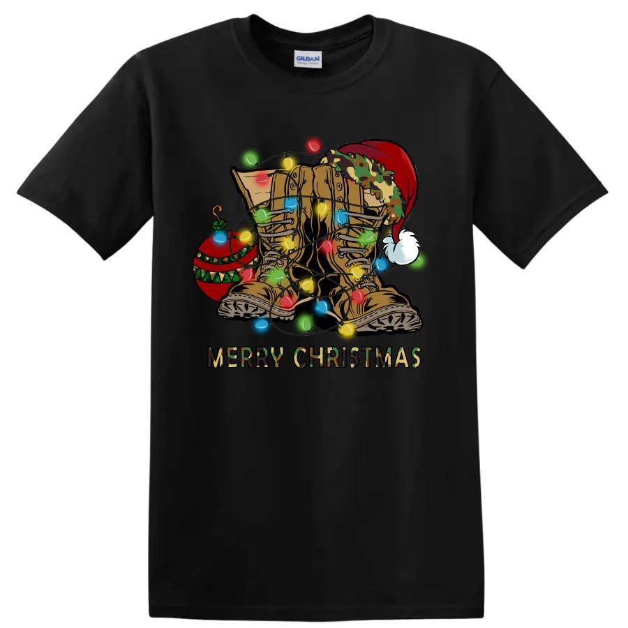 Christmas Boots T Shirt Holiday Lights Cute Festive Outfit Tee