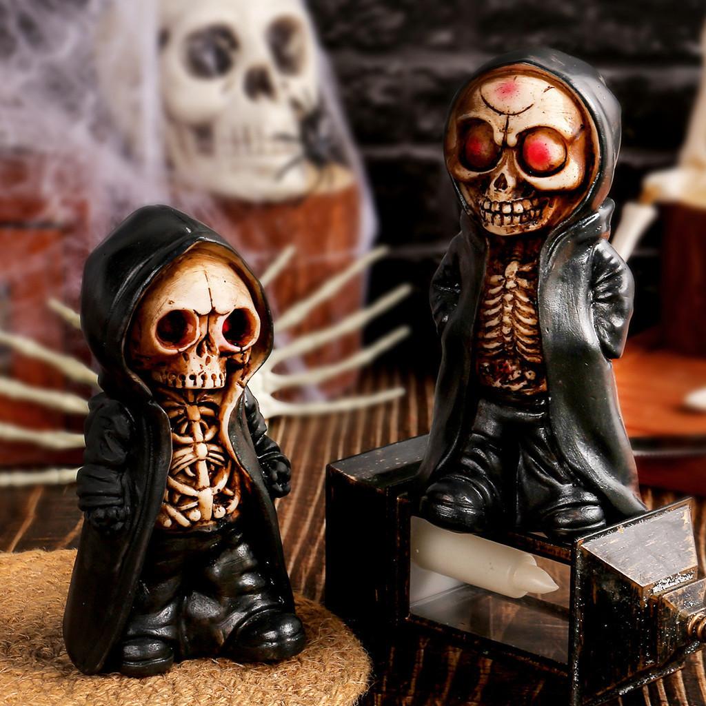 Halloween Standing Skeleton Decoration Terrifying Mask Resin Ornament For Festive Style