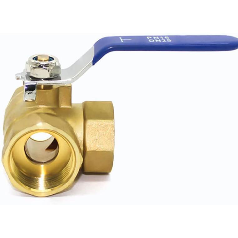Brass Three-way Ball Valve, 1" DN25 Tap T-Type Female Thread Full Port for Water, Oil and Steam, 1 Inch