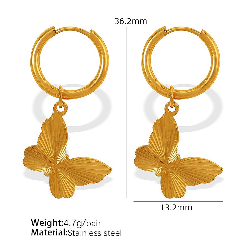 Round Heart Butterfly Necklace Gold Plated Stainless Steel Pendant Necklace Necklace