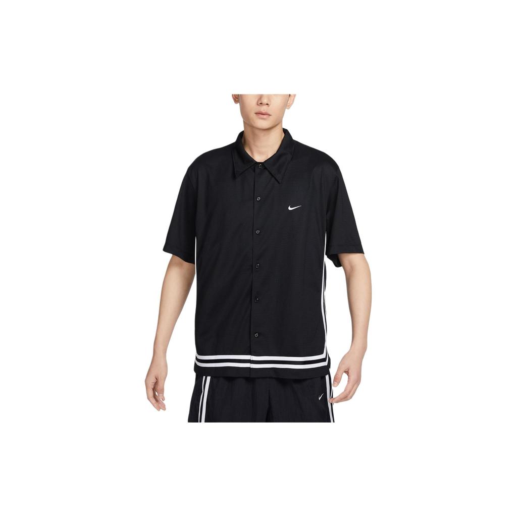 Nike Quick-Dry Basketball Polo Shirt With Single-Breasted Closure And Loose Fit Short Sleeves Men Tops Black White FN2876-010