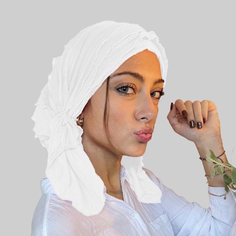 1pc Women's Hair Cap for Autumn/Winter,Breathable Pleated Fiber solid color Versatile hat,Suitable For Headscarf/Bath/Sleep Caps