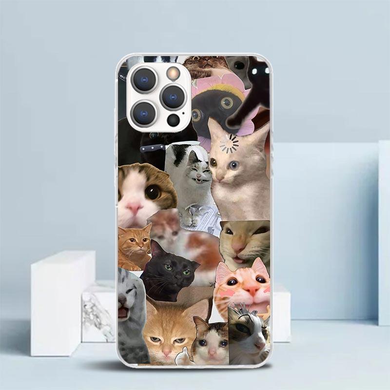 Crying Cat Memes Soft Cover for iPhone 16 17 Air 15 14 Pro Max 16E Phone Case 13 Mini 12 11 7 SE 8 Print Pattern Fit Cases 16 17