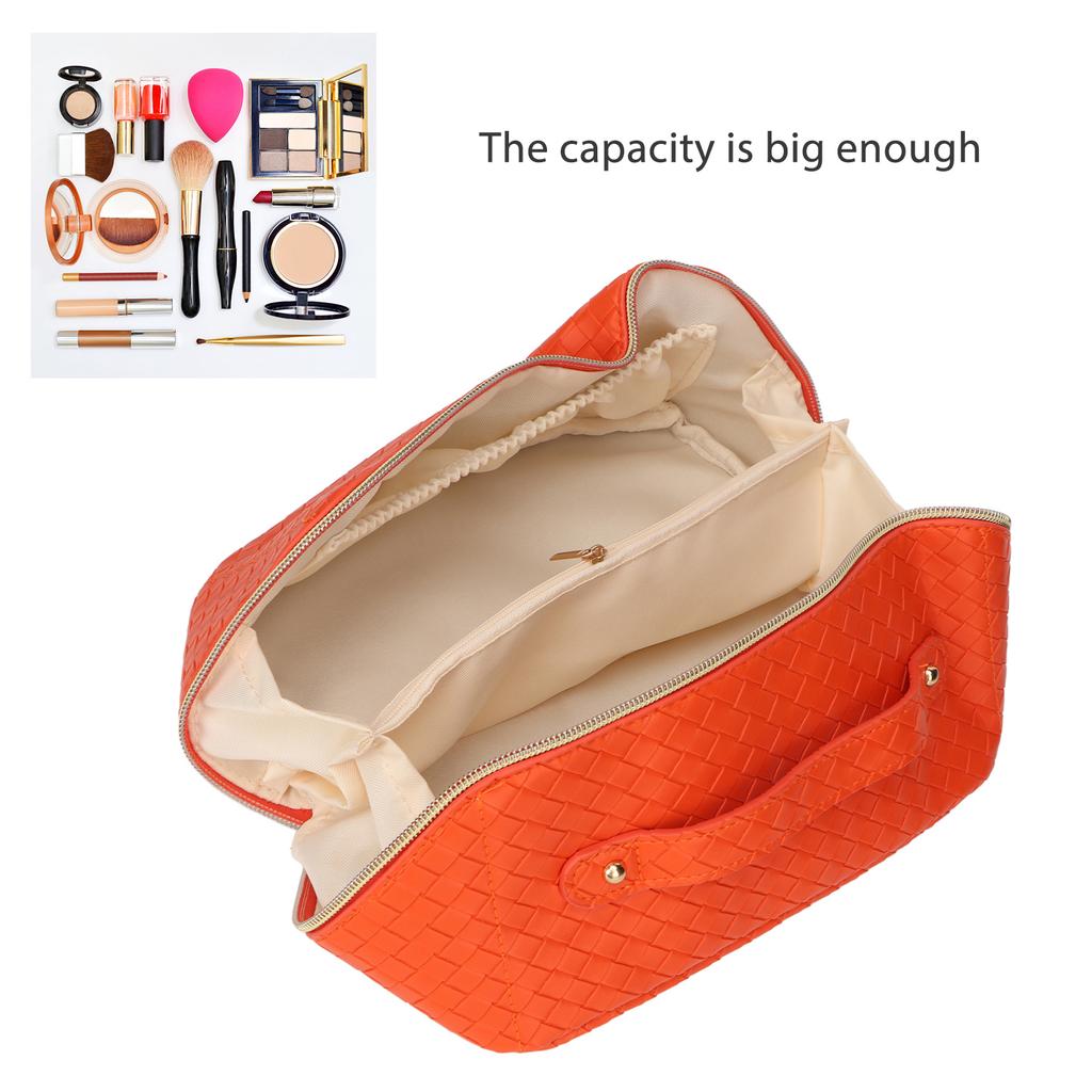 Make-up Reisetasche PU-Leder Große Kapazität Kariert Multifunktion Wasserdichte Kosmetiktasche Orange