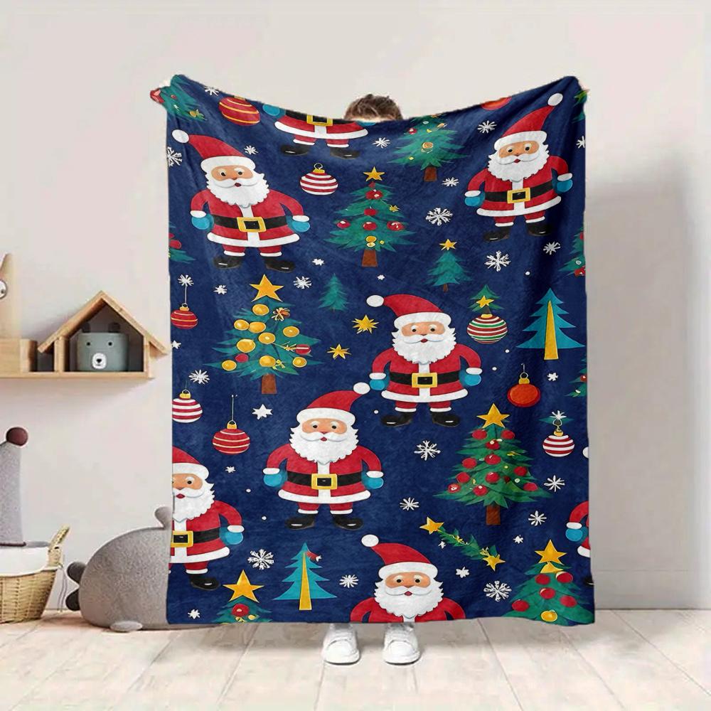 1Pc Christmas Santa Reindeer Blanket Soft And Comfortable Casual Warm Camping Travel Christmas Halloween Gift M91724