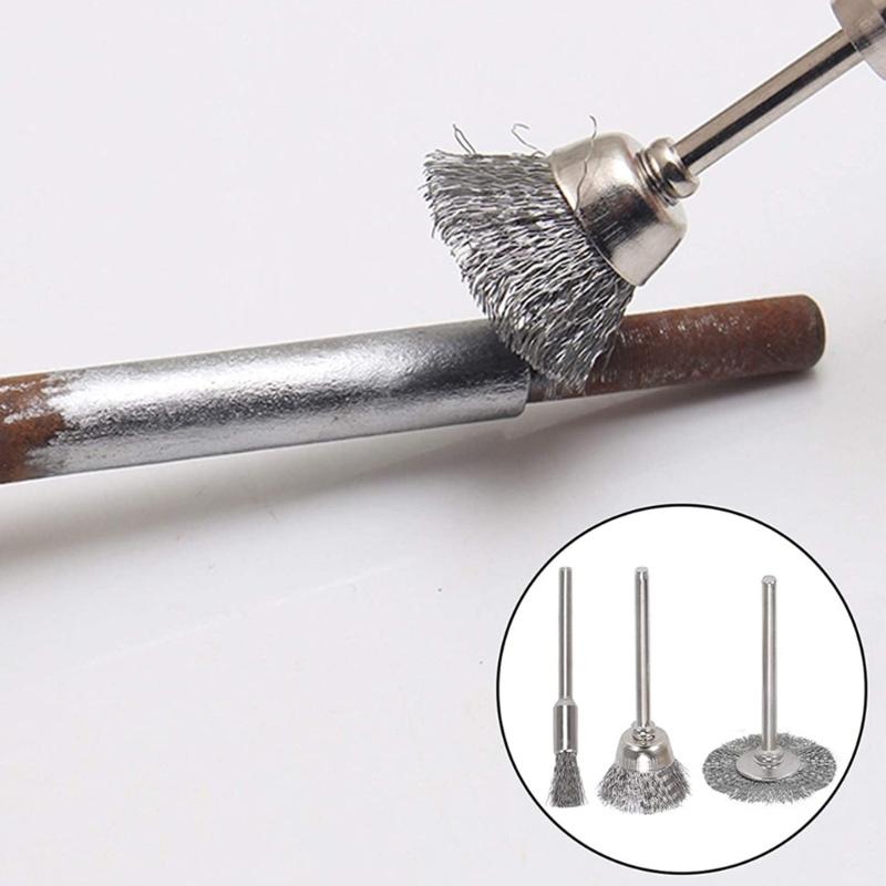 36 Pcs Wire Brush Steel Wire Wheel Brushes Cup Pen Set 3mm Shank Polishing Cleaning Buffing Accessories Kit Rotary Tool