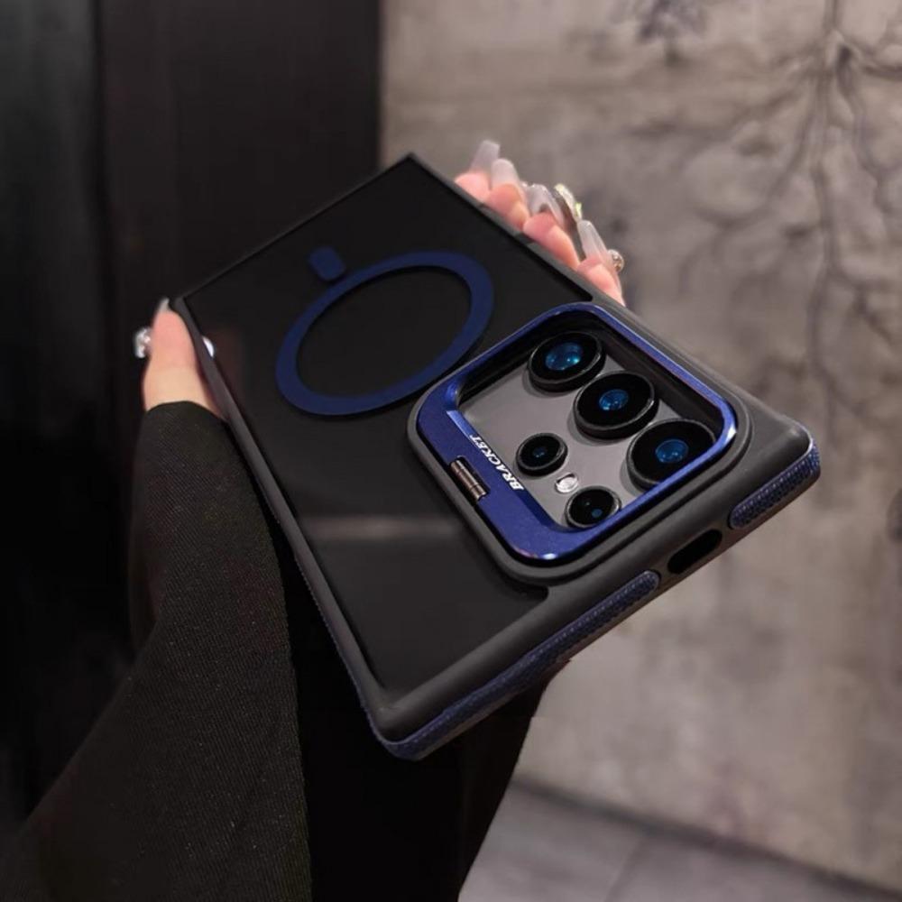 Luxury Magnetic Metal Lens Stand Translunt Case For Galaxy Samsung S25 S24 S23 Ultra Plus FE For Magsafe Wireless Charge Cover