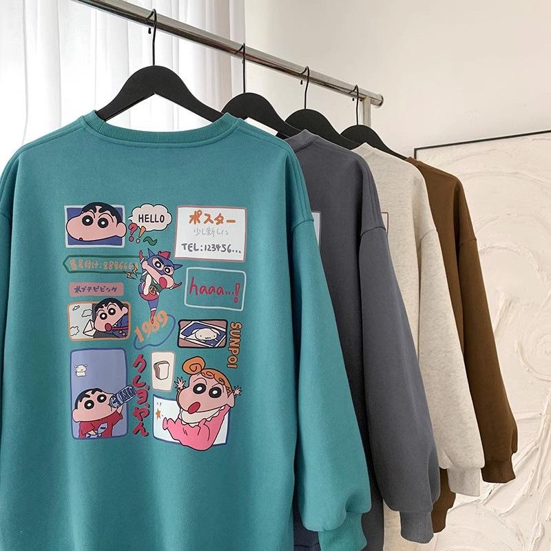 Fleece new crayon small new crew neck sweater men's and women's Korean version loose student age reduction wholesale coat