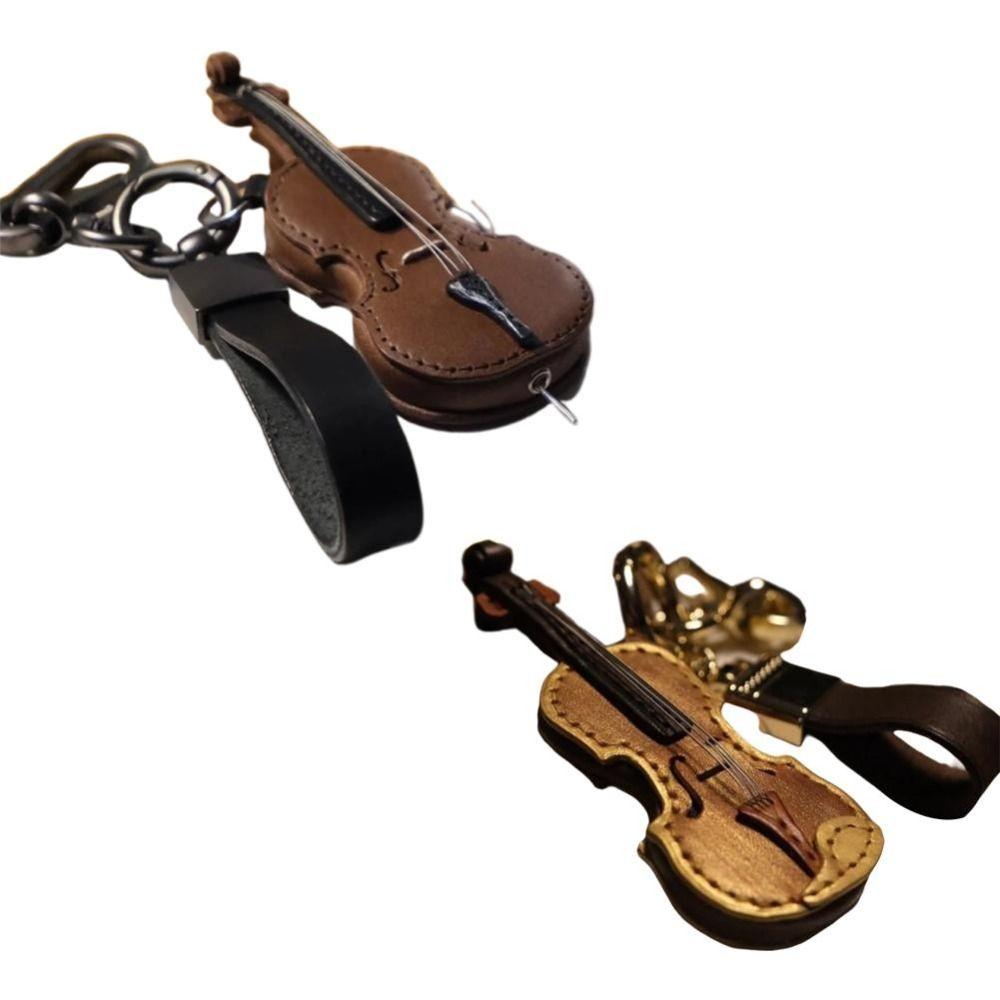 PU Leather Musical Instrument Keychain Creative Bag Pendant Mini Vintage Violin & Cello Keychain
