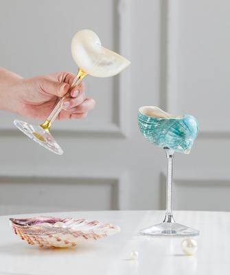 Natural Conch Shell High Footed Cup Ornaments Handmade Creative Champagne Red Wine Glass Storage Tray Decoration Birthday Gifts