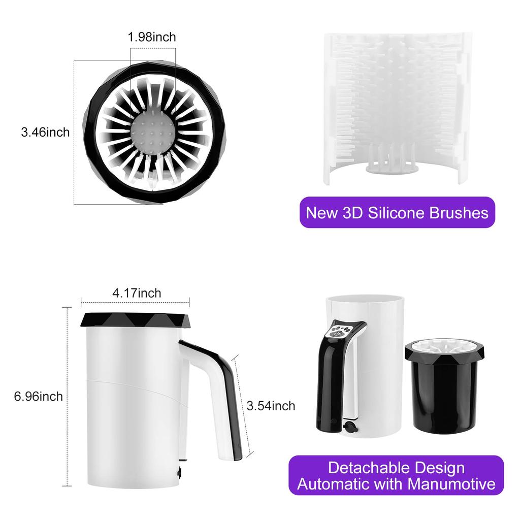 PWEZON Automatic Dog Paw USB Charging Dog Paw Washer Cup with Soft Silicone High for Large Dogs and Cats Cleaner, Brush, 2-in-1 7.4V Power,