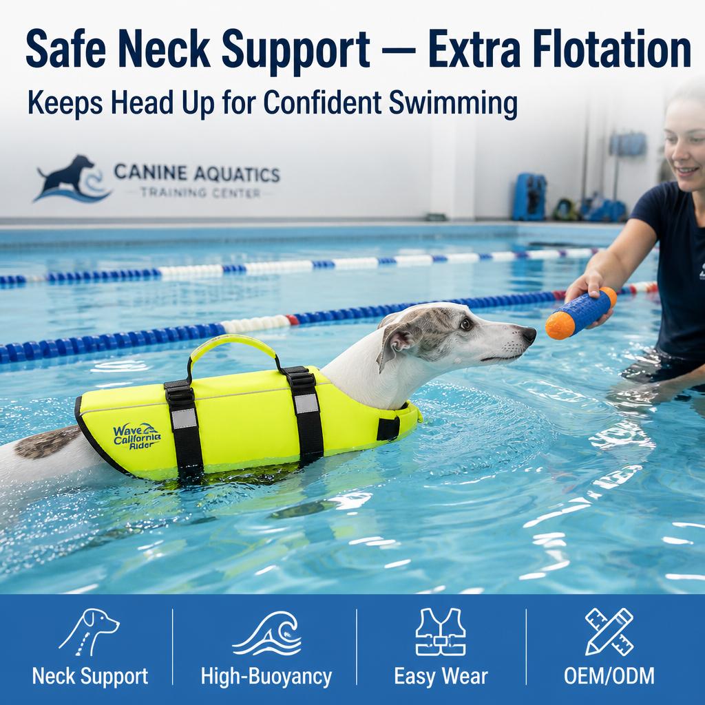 Custom Adjustable Neck Chest Straps Hidden Buckle High Buoyancy Anti-UV Waterproof Dog Life Jacket for Summer Water Sports