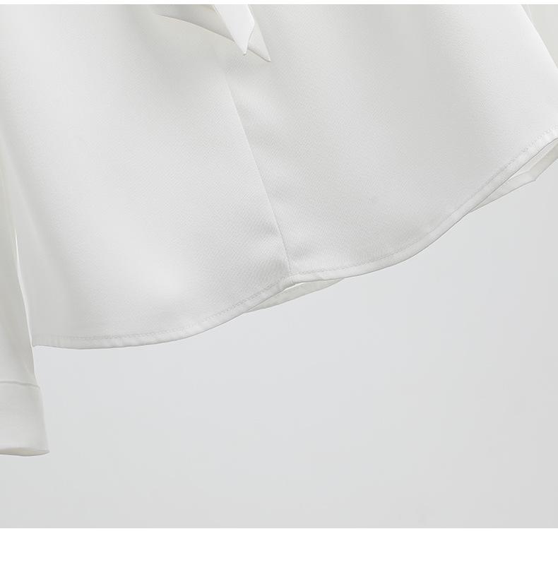 2024 Frühling Damen Stehkragen Bindeband Satin Fließende Bluse - Lockere Passform, Professionelles OL-Design