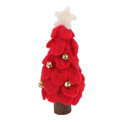 Wool Felt Christmas Tree Wood Small Christmas Tree Decorations for Home Display Window Red