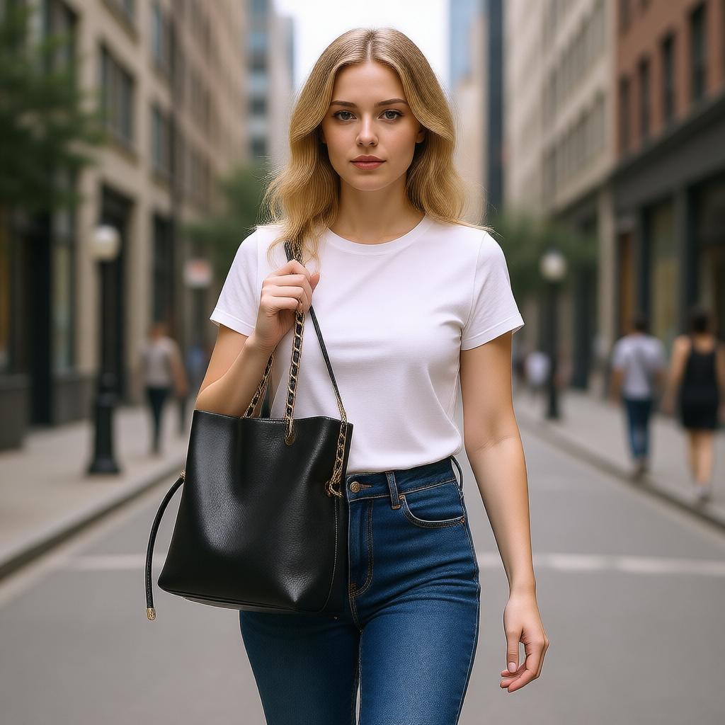 Women's Fashion Bucket Bag with Chain Strap Black Leather Shoulder Bag for New In PU Letter Decoration Small Underarm Shoulder