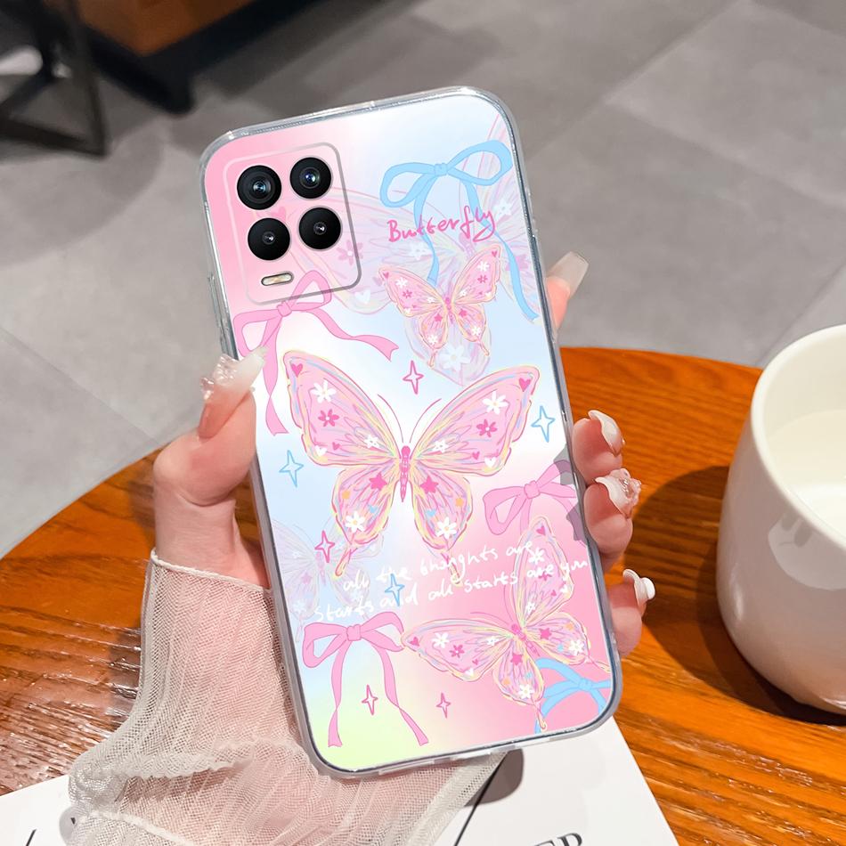 For Realme 8 Pro Case Lovely Cat Soft Transparent Phone Back Cover For Realme8 4G 5G Shockproof Comfortable TPU Silicone Bumper