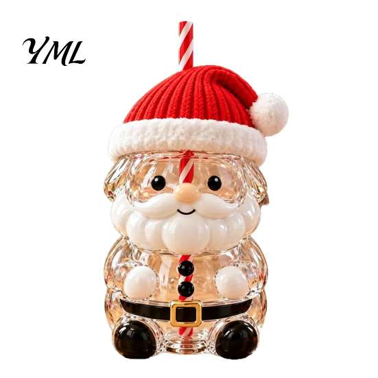 Glass Cup for Party Christmas Santa Straw Cup, High Borosilicate Tumbler, Durable Coffee Mug Home Reusable Drinking Cold Beverages And Festive
