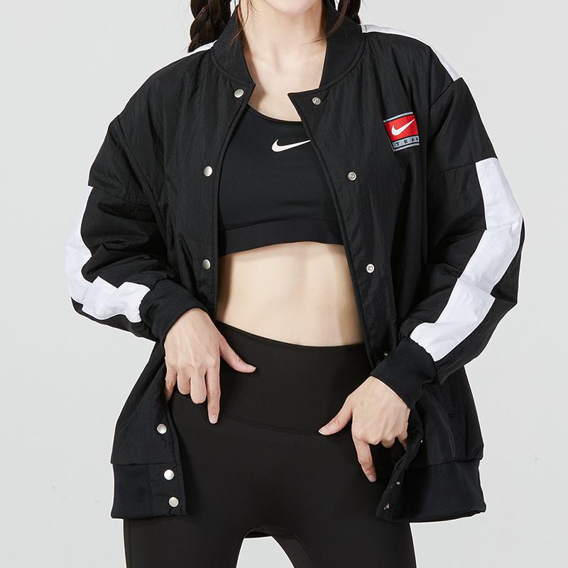 Nike Womens Nsw Team Color Block Retro Stand Collar Baseball Jacket Women Jacket Black DQ6610-010