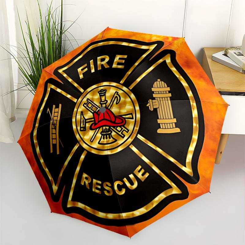 Fire Department Emblem Automatic Umbrella Compact & Durable 8-Rib Design Lightweight Travel Essential Stylish Accessory Wedding Party Gift
