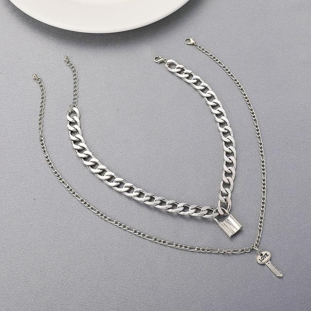 Multi Layer Lover Lock Pendant Choker Necklaces Steampunk Padlock The Chain Necklaces Collier Best Couple Jewelry Present GiftFashion Pendant