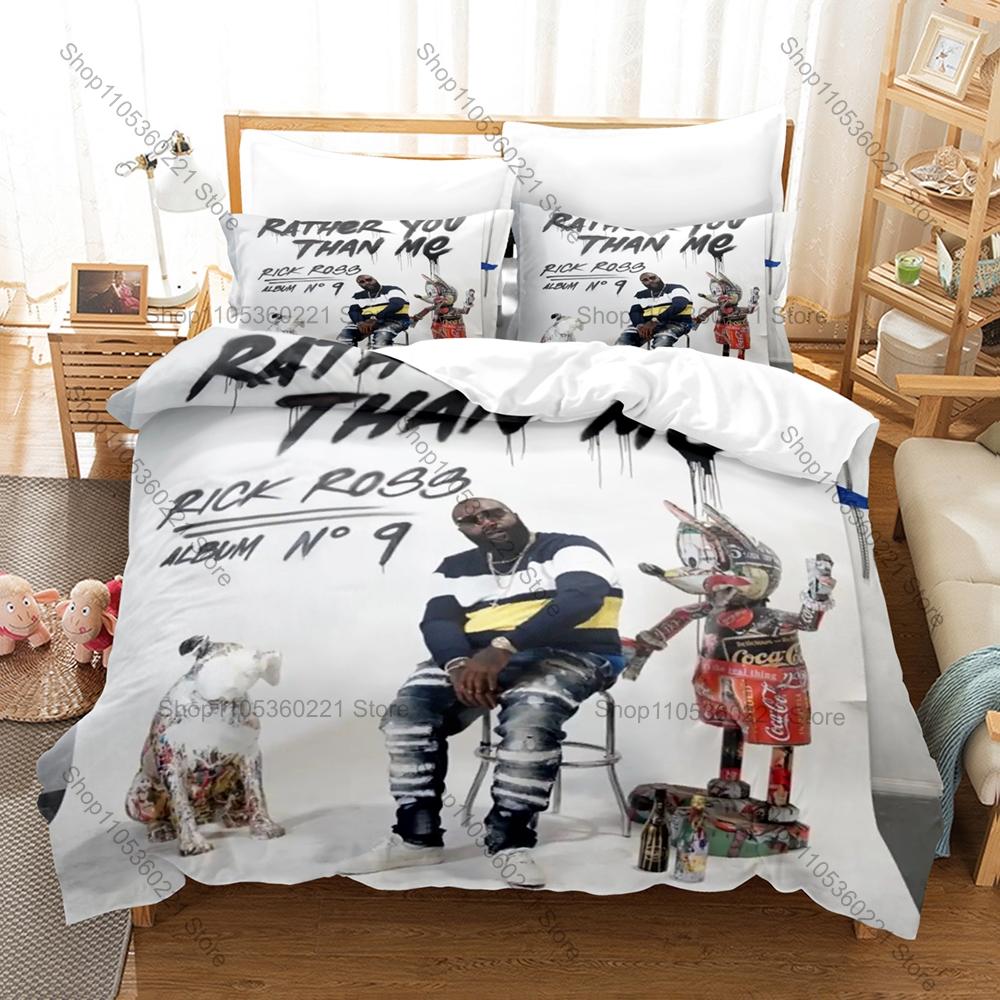 Famous Rapper Rick Ross Duvet Cover + 2 Pillowcases, Stylish Printed Bedding for Home & Dorm