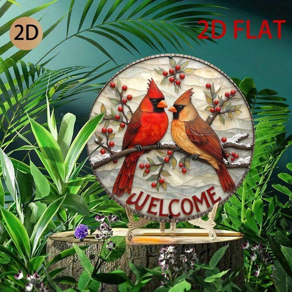 3D Cardinal Metal Wall Art Winter Berries Welcome Sign Home Porch Decoration