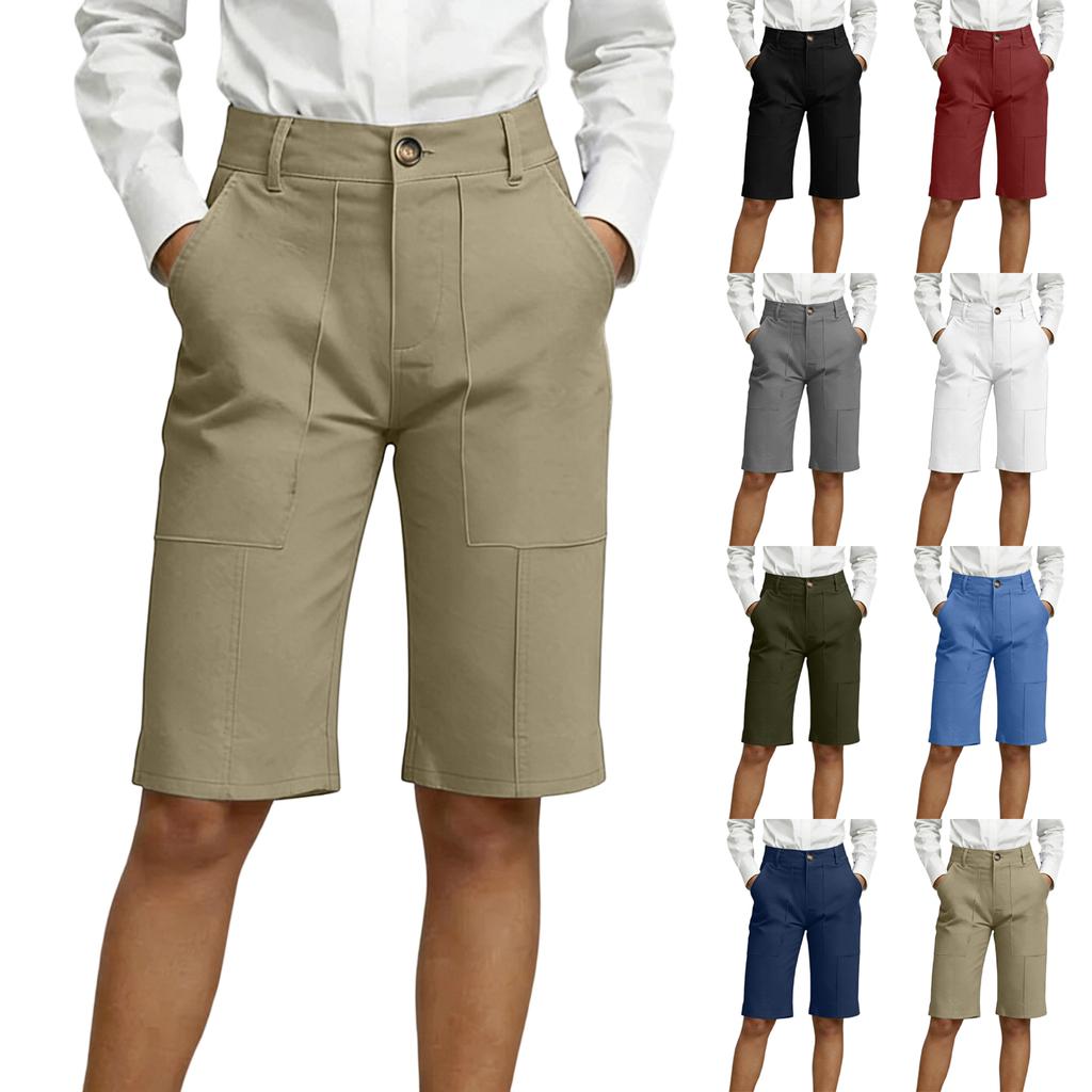 Pantaloncini estivi casual alla moda, larghi e comodi, al ginocchio, a vita alta con elastico e tasche