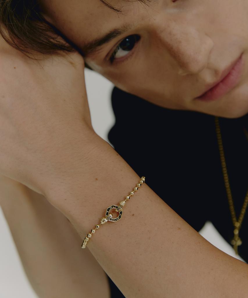 Gaman Unisex Gold Clock Tempus Ball Chain Bracelet