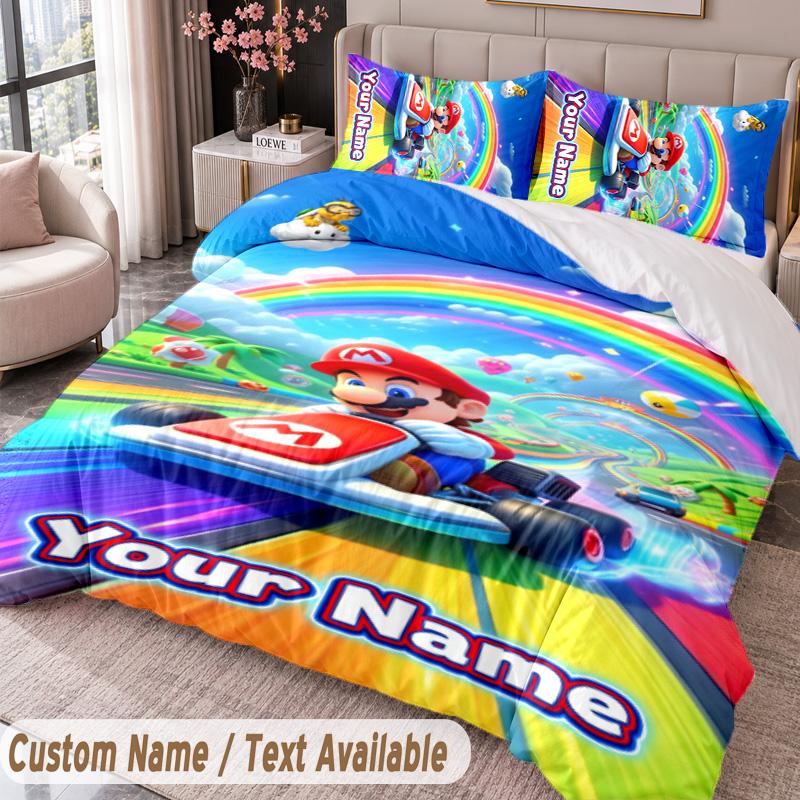 Custom Name Text 3Pcs Bedding Set Super Mario Duvet Cover And Two Pillowcases