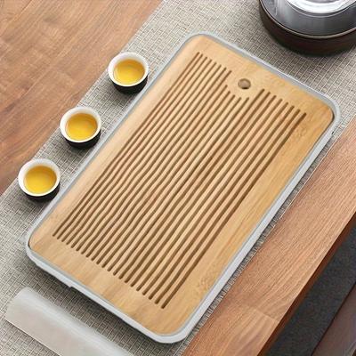 1 Stück Bambus-Teetablett aus chinesischem Kung-Fu-Tee mit Wasserspeicher, kleiner Teetisch, Teegeschirr-Tablett, Teetassen-Abtropftablett für die Teestube zu Hause, Restaurant, Hotel, Teezubehör