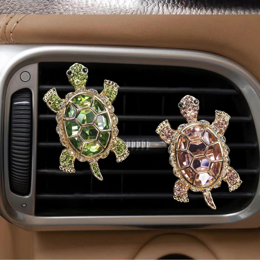 2 Pcs Bling Tortoise Air Vent Clips, Crystal Rhinestone Turtle Air Conditioning Outlet Clip, Air Fresheners Diffuser Charms, Auto Interior Decor Cute