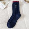 Embroidered Bow Wool Socks, Thickened Warm Socks for Autumn and Winter, Women's Twisted Retro Mid-calf Socks, Women's Socks