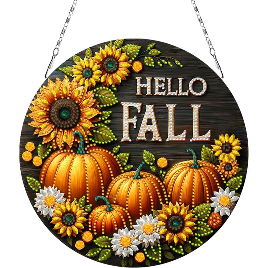 Fall Theme 2D Flat DIY Special Shape Rhinestone Diamond Art Window Pendants Diamond Painting Set DIY Home Decor Hanging Charm