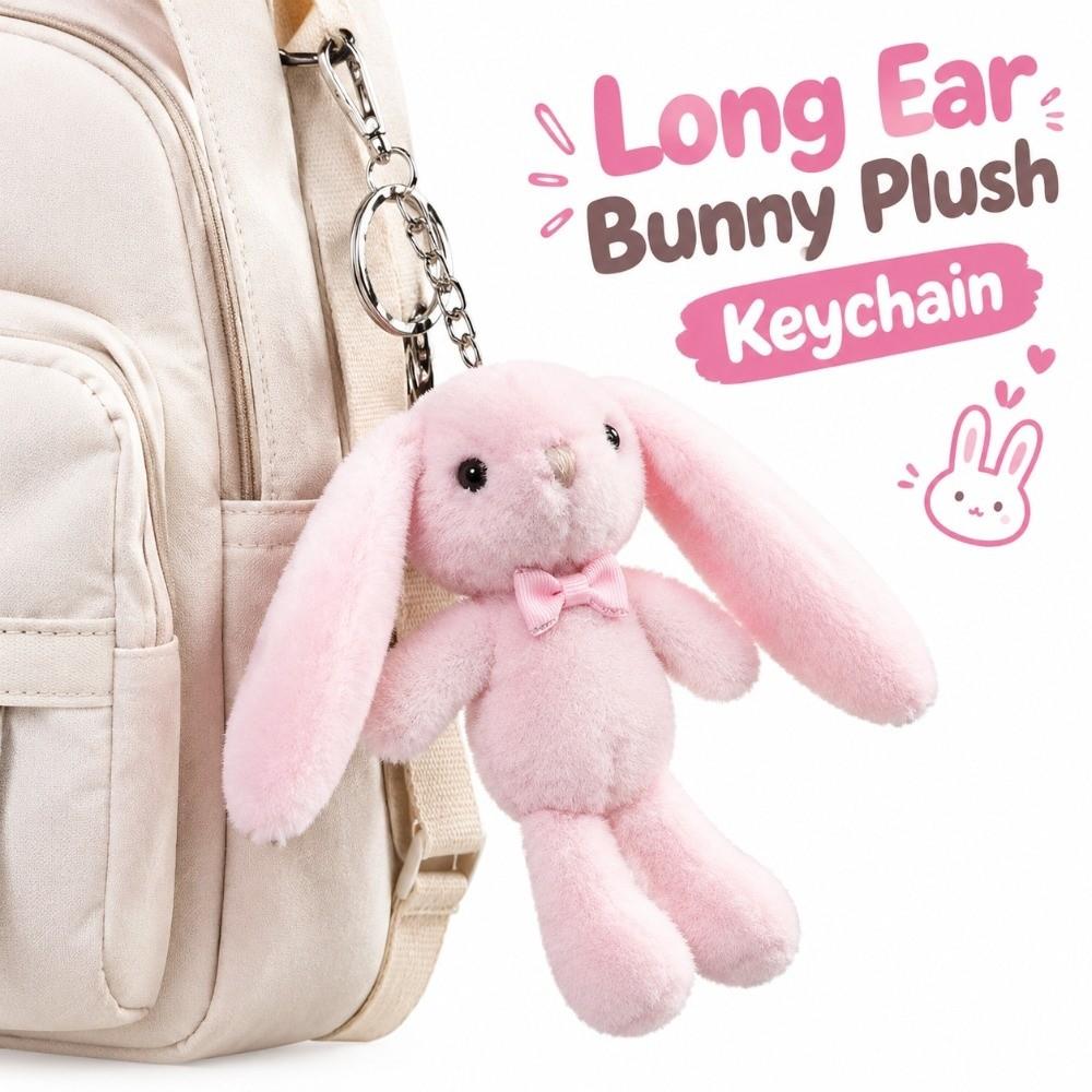 Bow Tie Lovely Plush Bunny Keychain Soft Fluffy Rabbit Stuffed Animal Gift Giving
