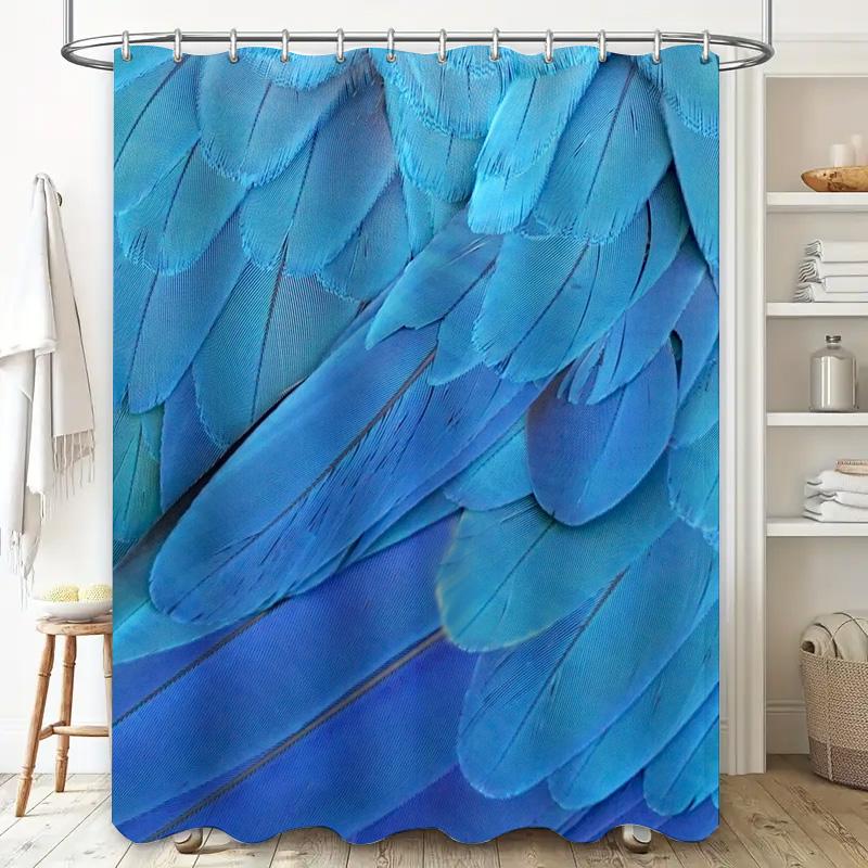 Blue Feather Shower Curtain Modern Stylish Bath Decor for Home Decoration Waterproof Fabric Available in Various Sizes Free Sh