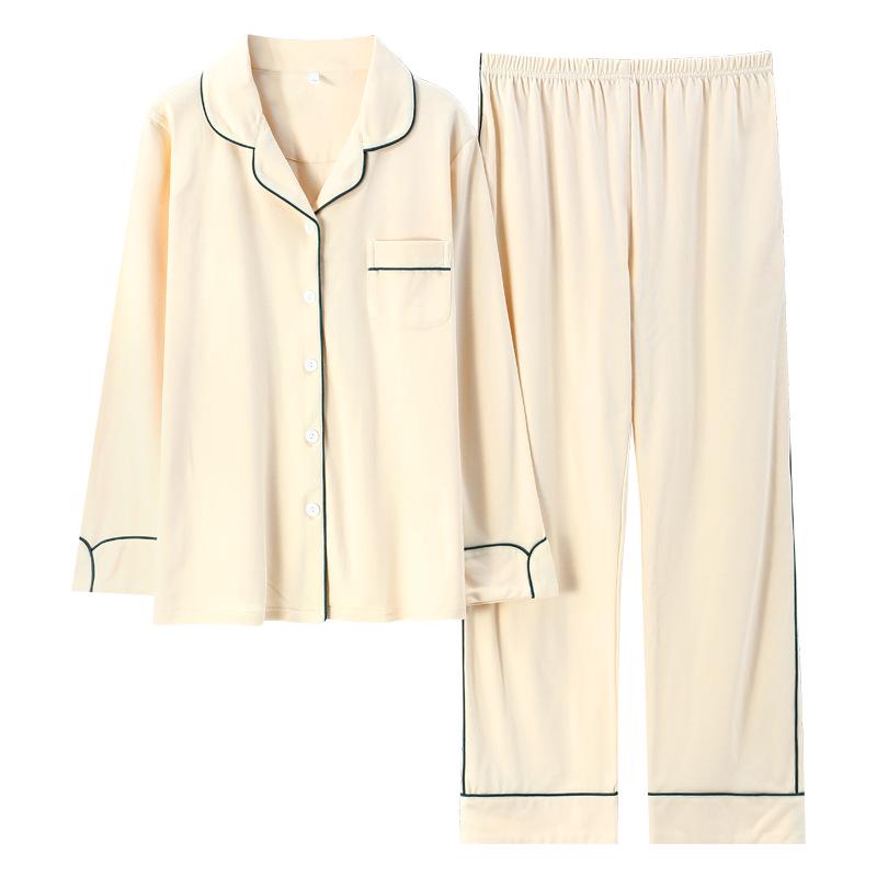 Pigiama da Donna a Maniche Lunghe in Cotone - Cardigan Monocolore per Primavera e Autunno