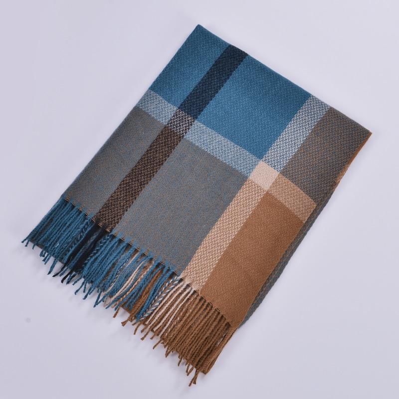 Autumn and Winter Fringed Double-sided Scarf Classic Fashion Color Plaid Warm Scarf Autumn and Winter Cashmere Scarf