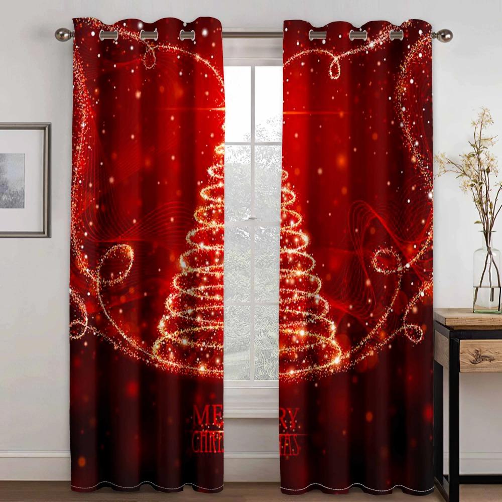 3D-Vorhänge mit lustigem Frohes Neues Jahr, Weihnachten, Weihnachtsmann, Schnee, Kamin, 2 Stück, dünne schattige Fenstervorhänge für Wohnzimmer, Schlafzimmer, Dekoration